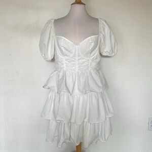 Pretty Little Things White Crinkle Cut Detail Tiered Skirt Skater Dress Size 12
